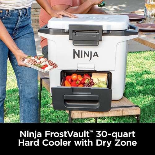 Image of Ninja FrostVault 30qt Hard Cooler with Dry Zone | Integrated Fridge-Temp Dry Storage Drawer | Premium Heavy-Duty Insulated Cooler | Keeps Ice Cold for Days | True Red | FB131RD1