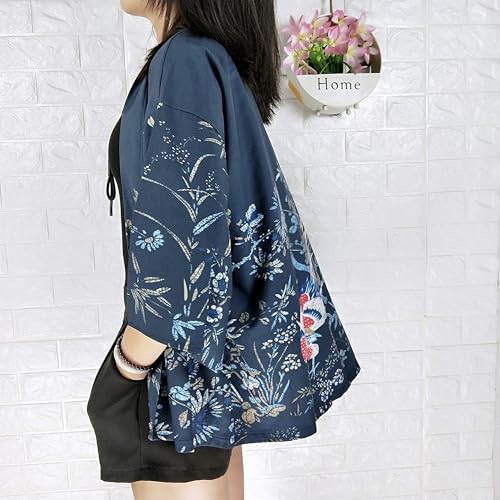 Image of LAI MENG FIVE CATS Women's Floral Print Loose Blouse Japanese Kimono Tops | Puff Sleeve,Cover up Top,Casual Cute Tops,Summer Cardigans 2026