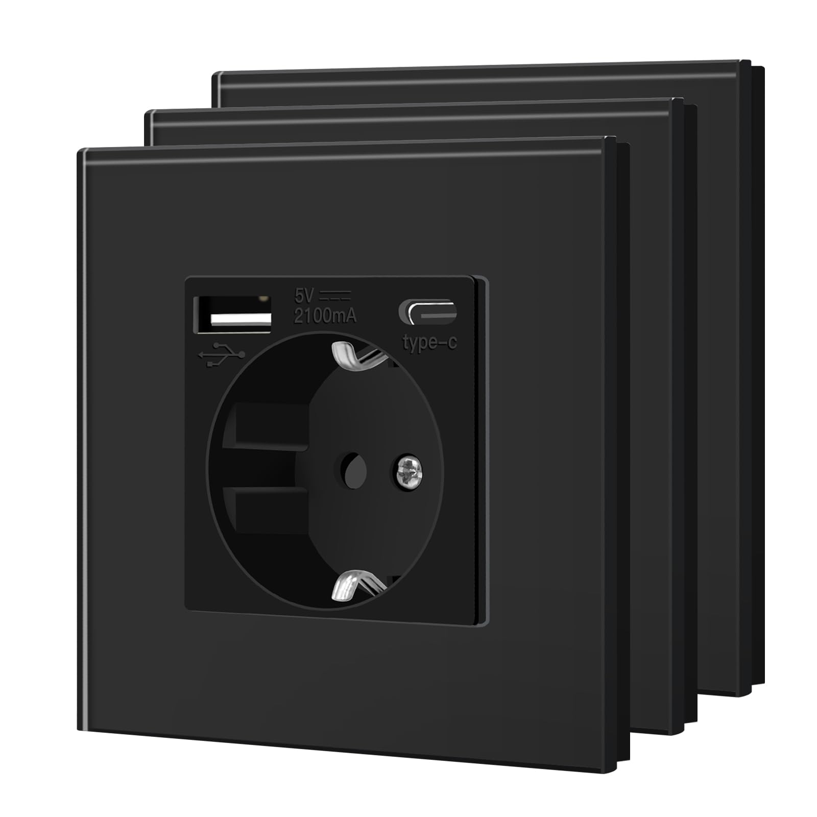 BSEED Enchufe de Pared con USB C,Enchufes Dobles Empotrados con Cristal,Toma de Corriente,Seguridad infantil,Fácil de Instalar,M Serie,2 Enchufes con USB y Tipo C,157mm Blanco — view 76