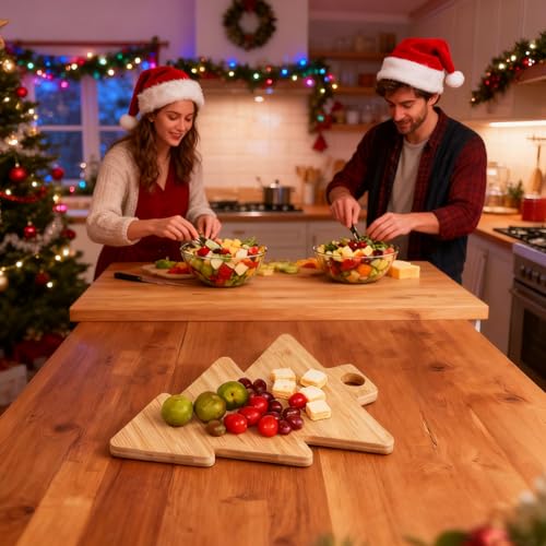 2 pcs tabla de cortar con forma de árbol de Navidad de bambú miniatura 7