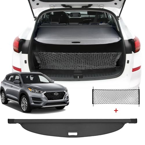 Image of Cargo Cover for Hyundai Tucson 2020 2021Accessories 2016 2017 2018 2019(Canvas),Retractable Trunk Cover Organizer Security Shielding Shade Tonneau Cover for Hyundai Tucson Accessories