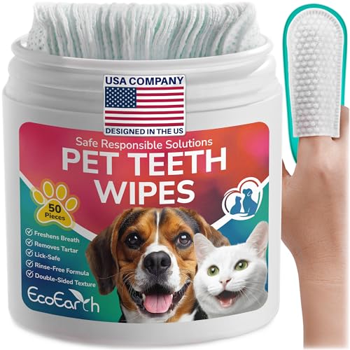 EcoEarth Premium Teeth Cleaning Wipes for Dogs & Cats -...