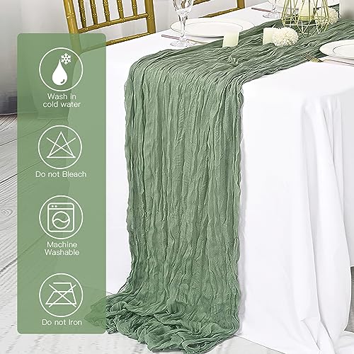 2 Stück Tischläufer Grün, 90x400 cm Käsetuch Tischläufer Eukalyptus Grün, Musselin Tischläufer Salbeigrün… – Ansicht 3