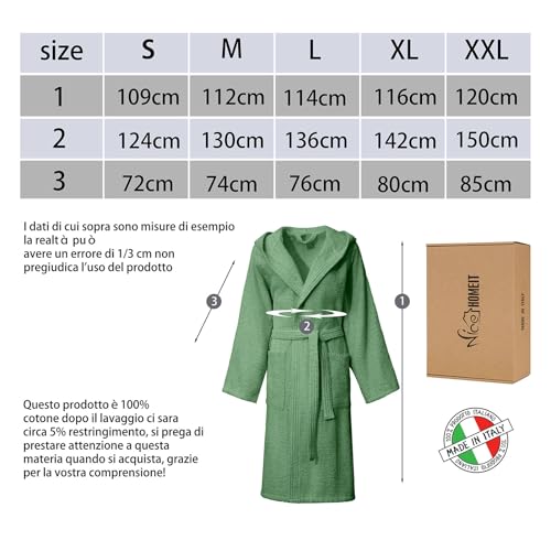 nice homeit Bademantel für Damen und Herren aus Frottee, 100 % Baumwolle, super saugfähig, mit Kapuze, weich, leicht, Anti-Pilling, hergestellt in Italien, grün, M