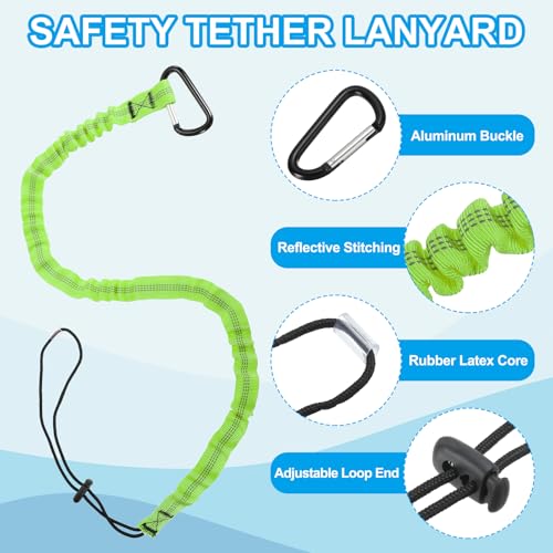 Image of MECCANIXITY Retractable Tool Lanyard 3.6ft with Aluminum Buckle and Adjustable Loop End, Included Glove Clamps and Keychains, Fall Protection Tools Leash for Hand Tools, Green 3 Pack