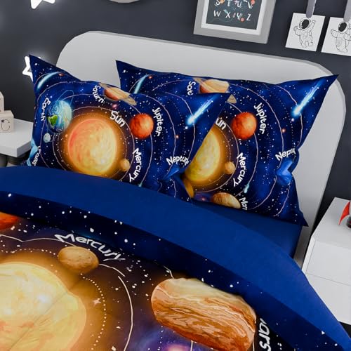 Image of SANDJEST Solar System Comforter Set Full, Ultra Soft Microfiber Bedding Sets with 4-Pieces, Comforters Bed Sets for Kids Children Boy Bedroom Decor