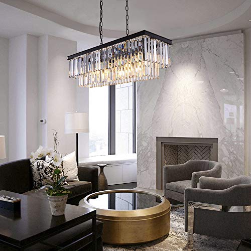 Wellmet Black Crystal Chandelier, 9-Light Modern Farmhouse Chandeliers Dining Room Lighting Fixture, Adjustable Rectangle Hanging Ceiling Light For Living Room,Pool Table Light, Kitchen Island #TOP6