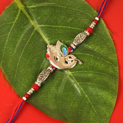 Image of TIED RIBBONS Rakhi for Brother - Premium Ganesh Silver Rakhi for Brother Men Bhaiya Kids Boys with Greeting Card & Tikka - Rakhi's for Rakshabandhan