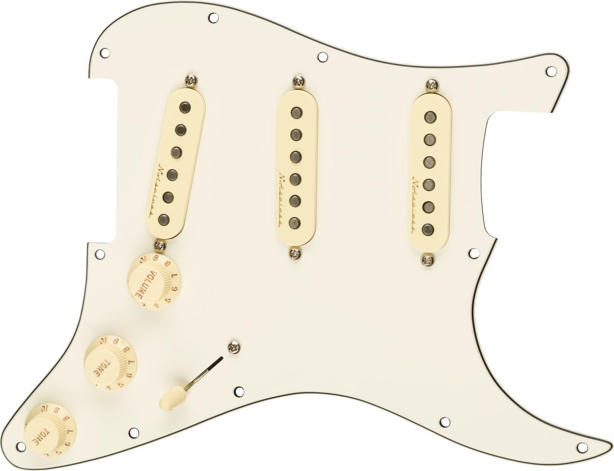 Fender Pre-Wired Strat Pickguard, Vintage Noiseless SSS, Parchment 11 Hole PG