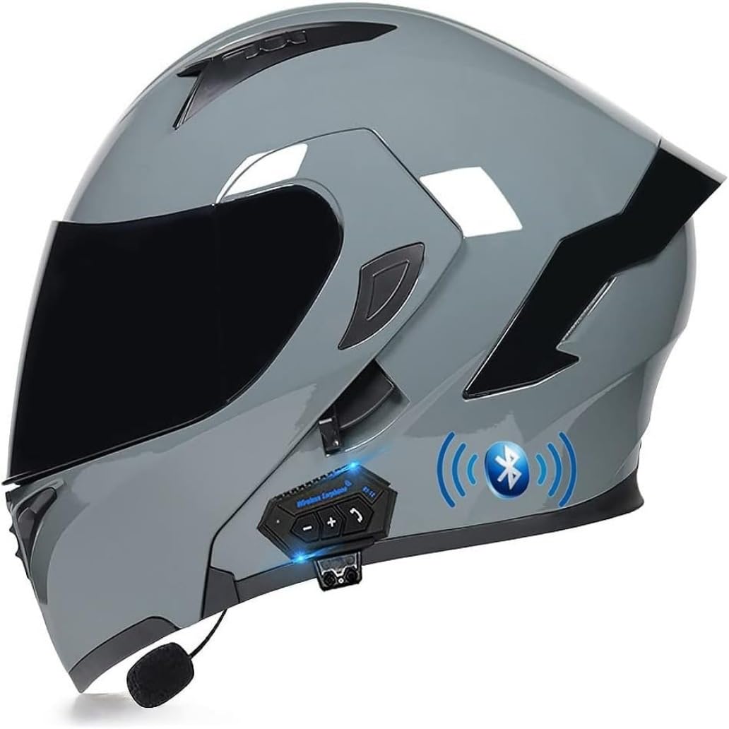 Bluetooth Casco Modulare per Moto, Casco da Moto a Doppia Visiera Integrati Omologato DOT/ECE, con Doppio Altoparlante E Microfono