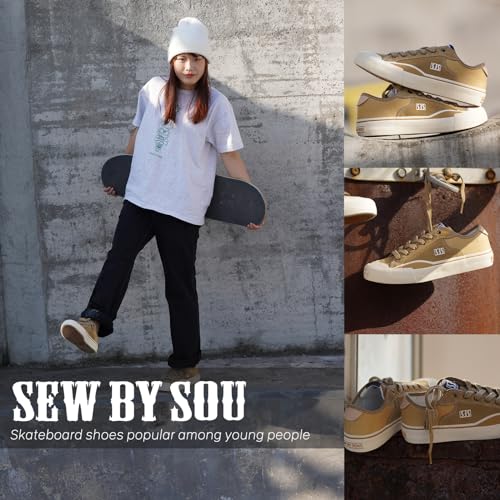 Image of Skateboard Shoes for Men Leather Low Top Pro Skateboarding Training Casual Sneakers