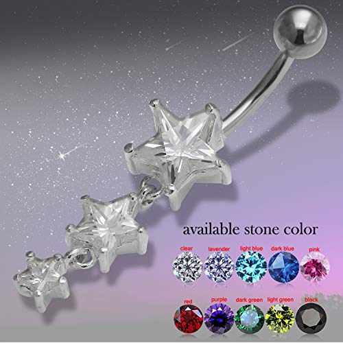Atoz Piercing Dark Green Gemstone Fancy Triple Star Dangling 925 Sterling Silver With Stainless Steel Belly Button Rings #TOP2