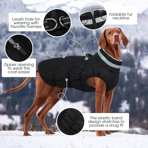 Kuoser Winter Hundejacke für mittelgroße Hunde, Wasserdichter & Winddichter Hundemantel mit Fleecefutter, Reißverschluss, D-Ring & Reflektoren, Warme Outdoor Hundebekleidung für Herbst & Winter, L