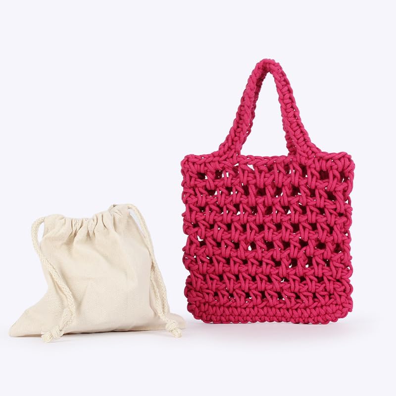 Image of Naimo Straw Beach Bag Woven Rattan Shoulder Bag Fishing Net Handbag Cotton Rope Tote Summer Crochet Hobo Bag
