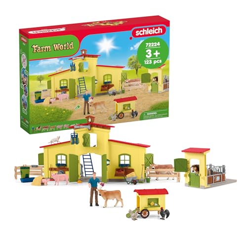 Image of Schleich Farm World Giant 123-Piece Playset Pack with Farmhouse, Chicken Coop, Horse Stall, Farm Toys for Toddlers Ages 3+