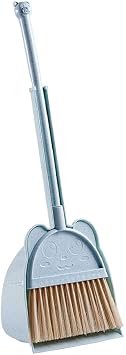 Kids Broom and Dustpan Set, Mini Toddler Broom for Pretend Play Cleaning, Child-Sized Little Housekeeping Helper Set, Blue
