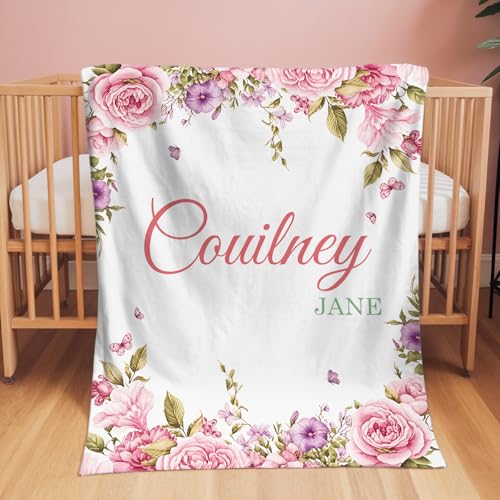 Image of Personalized Baby Blanket with Name, Custom Name Blanket for Kids Soft Flanne Blankets in Easter Personalized Baby Gifts for Infant Newborn Shower (Purple-3)