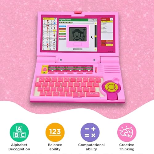 Image of laptops for Kids | Educational Toys for 2 - 5 Years boy & Girls | Laptop Game with LED Display | Interactive Toys for Alphabet, Numbers & Music for Toddlers (Pink)