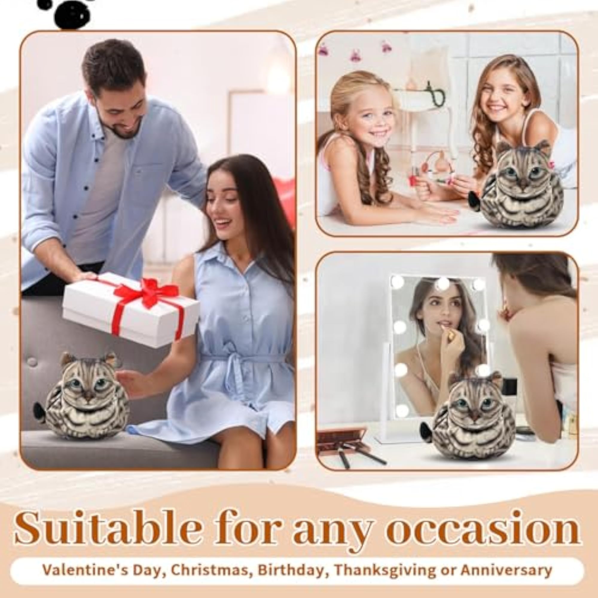 Cat Shaped Drawstring Makeup Bag, Portable Travel Cosmetic Pouch