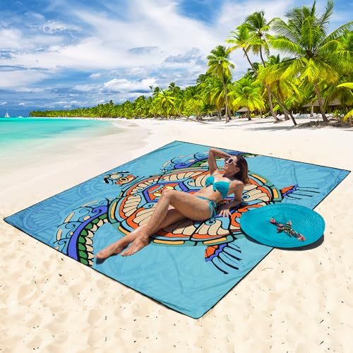 Image of WIWIGO Beach Blanket Waterproof Sandproof Beach Mat 79 inch X 83 inch /10'x9'for 2-8 Adults Quick Drying Outdoor Picnic Mat Beach Accessories for Travel, Camping, Hiking