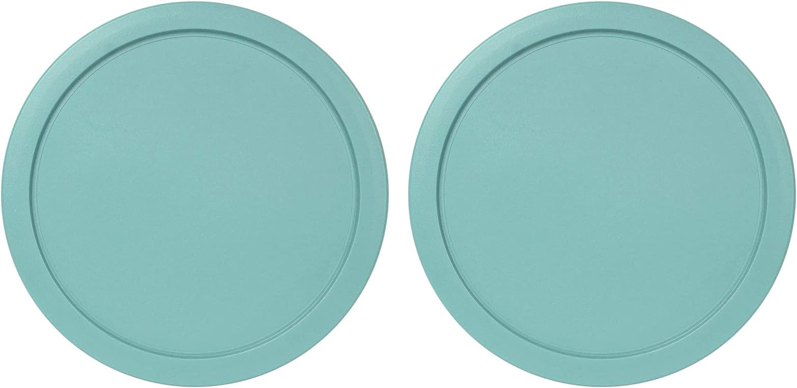 Replacement Lids fits Pyrex 2-Cup Glass Food Storage Container Bowls, 5-Inch Plastic Round Lids Covers for Pyrex 7200-PC, Airtight & Leakproof (2-Pack, Turquoise)