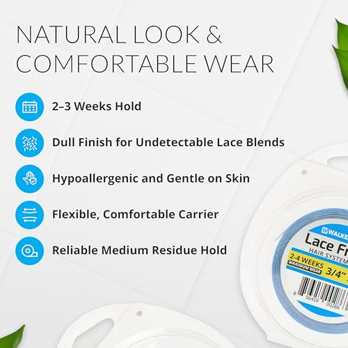 Image of Walker Tape Lace Front Support Tape Roll 3 /4 inch x 3 Yards, Double Sided Wig Tape for Lace Systems, Toupees, and Tape in Hair Extensions Human Hair, Hypoallergenic Dull-Finish Hairpiece for 2-3 Week Wear