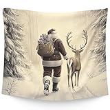 WAITPI Vintage Santa Reindeer Winter Christmas Hanging Wall Tapestry for Bedroom, Rustic Cozy Winter Forest Deer Christmas Holiday Wall Hanging Decor Tapestry for Home Bedroom Living Room, 50x60in