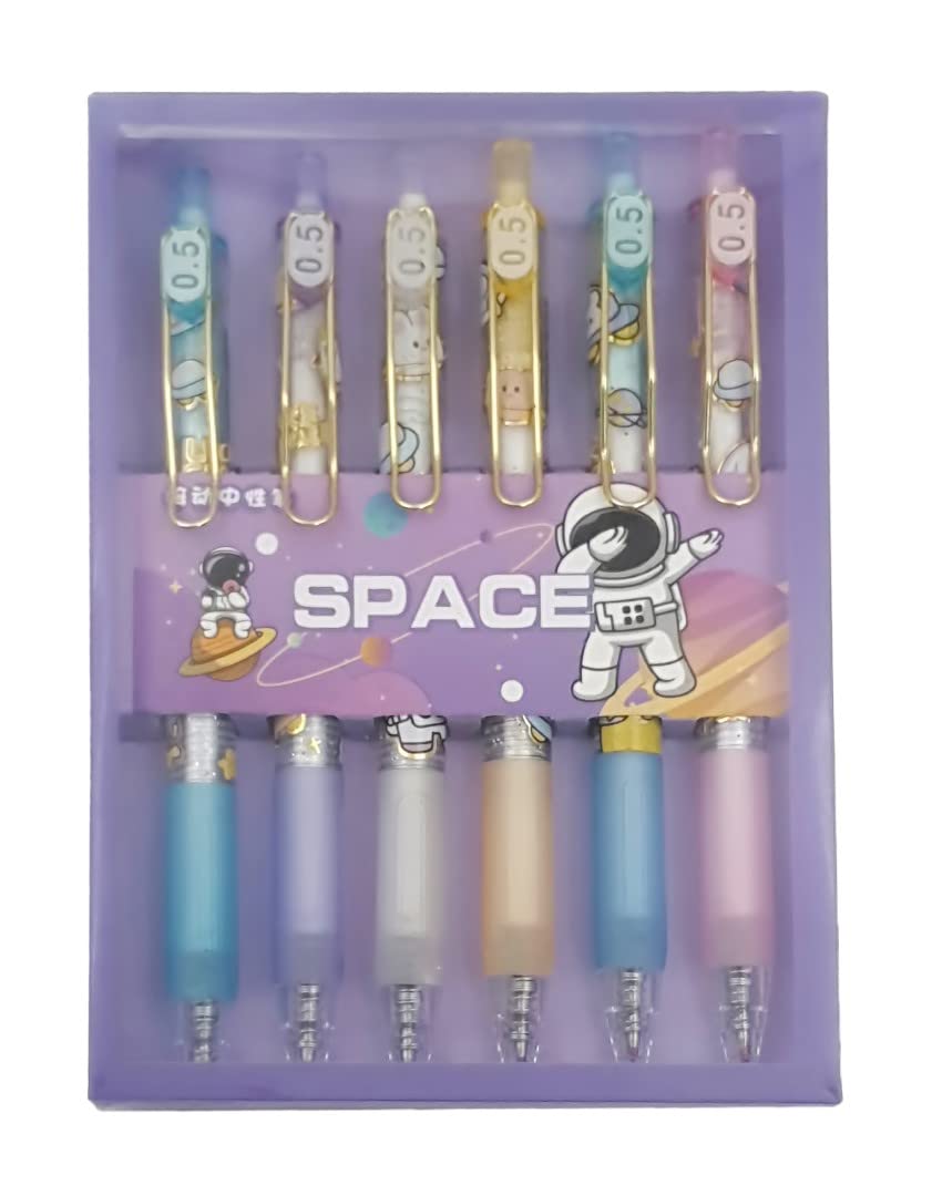 Crackles Space Astronaut Theme Single Color Ball Pens Gift Pack for School Kids Boys and Girls, Birthday Gifts- Pack of 1 Containing 6 Pens