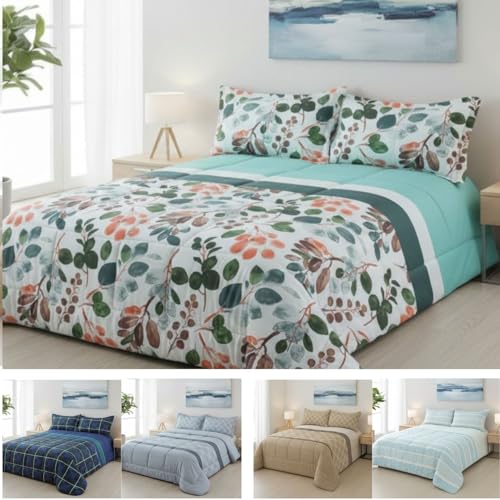 DONATELLA EDREDÓN Estampado Reversible - 150 cm., Verde-Primavera