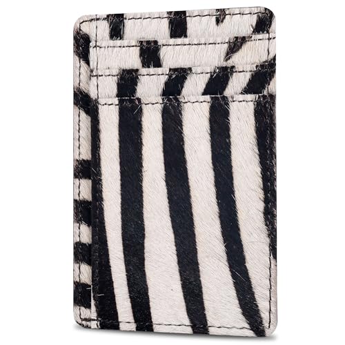 Image of Oak Leathers Leather Slim Minimalist Wallet for Men & Women RFID Front Pocket Leather Card Holder Wallets (Zebra)