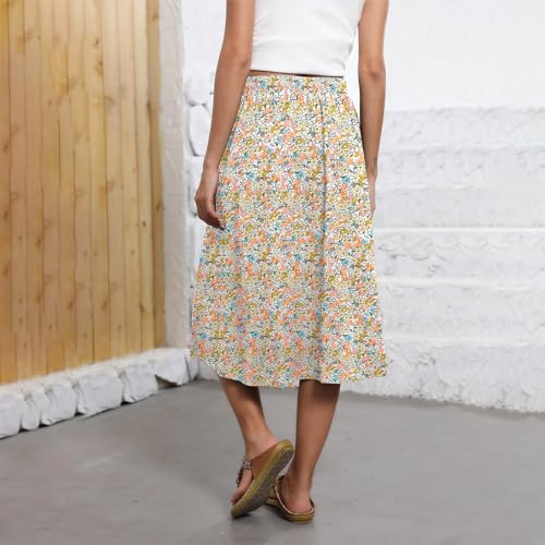 KIKX0DE Womens Summer Fashion Midi Skirts Elastic High Waist Floral Casual Knee Length Skirt with Pockets4