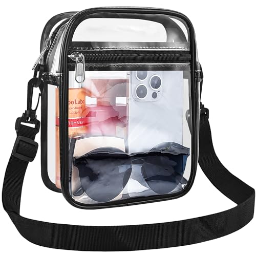USPECLARE Clear Purse Stadium Clear Messenger Bag Stadium Approved Clear CrossBody Bag for Concerts Sports Festivals(Black)