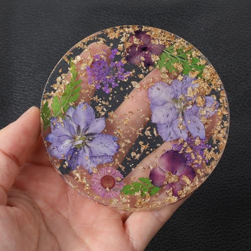 Classicseali Coasters Set of 2, Cute Coasters for Desk, 8.7cm/3.4Inch Non-Slip Flower Resin Coaster for Office Women, Cute Coaster for Drinks Coffee Table Wooden Desk Kitchen Bar Mugs