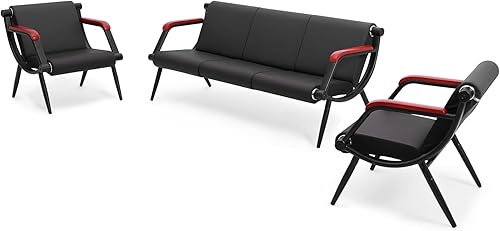 Miniatura 83 de Silla de sala de espera con reposabrazos, 2 asientos, de piel sintética, color naranja, negro, muebles de oficina, asientos de invitados, vestíbulo