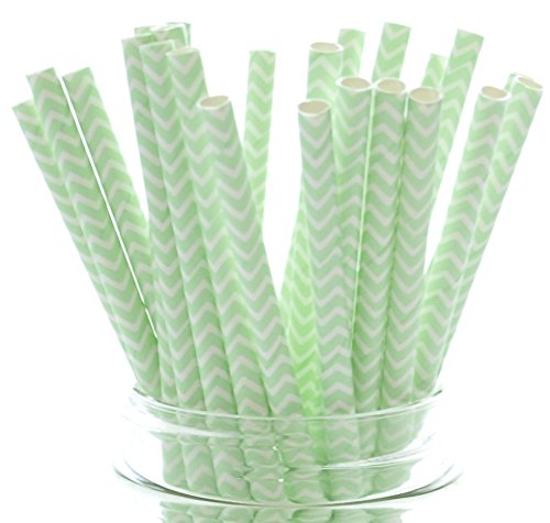 Mint Green Vintage Zig Zag Straws - 25 Pack - Pastel Spring Summer Wedding Favors, Paper Drinking Straws, Mint Green Straw