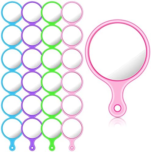 Yalikop 24 Pcs Handheld Mirror with Handle, 2.4 x 1.6 Inch, Small Portable Round Mirror Bulk for Kids Travel Makeup Classroom Camping Daily DIY Crafts