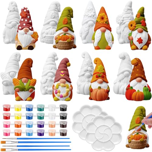 PullCrease 8 Pcs Fall Gnome Ceramics to Paint Pumpkin Ready