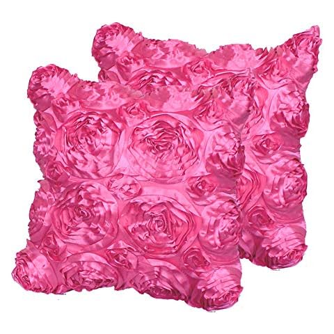 SeptCity Decorative Throw Pillow Covers for Couch Cushion Case, Romantic Love Satin Rose Wedding Party Home Decor, Home Gift (Set of 2)(Hot Pink 2) Cover