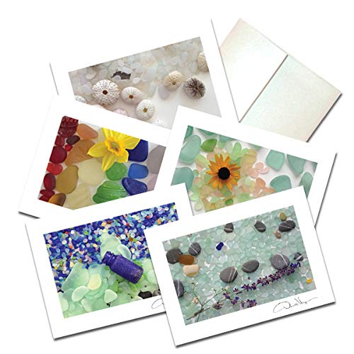 Elegant Sea Glass Fine Art Note Cards. 3.5x5 Set of 10 Blank Folded Cards Matching Envelopes. Unique Birthday Cards. Great Thank You Notes & Invitations. Christmas & Valentine's Day Gifts