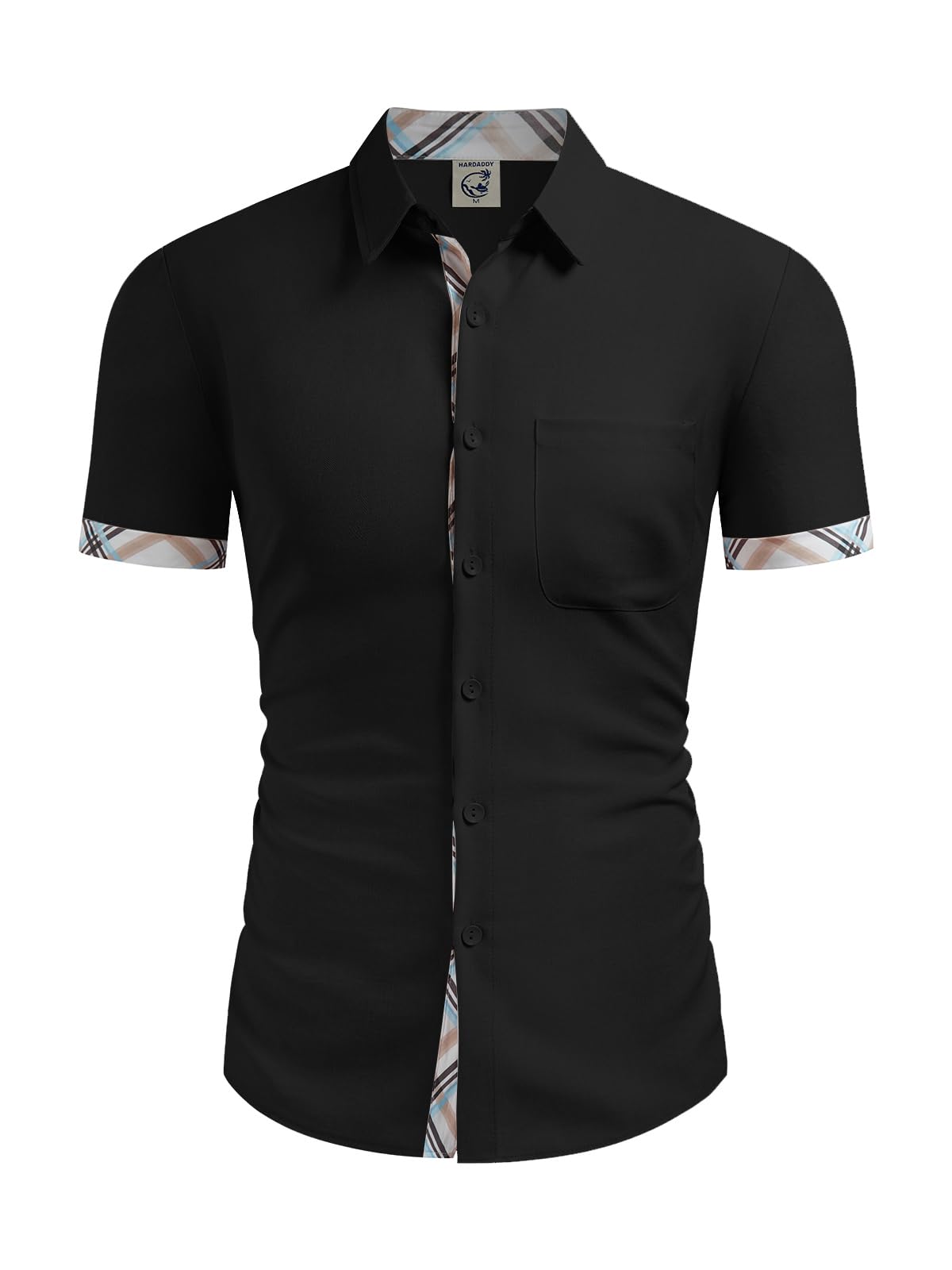 Hardaddy Men's Short Sleeve Plaid Panel Shirt Casual Summer Beach Button Down Shirts