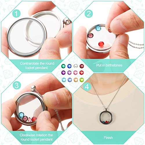 Highergo 6 Pcs Locket Necklace DIY Floating Round Locket Pendant Floating Memory Necklace for Women Friendship Memory Nostalgic2