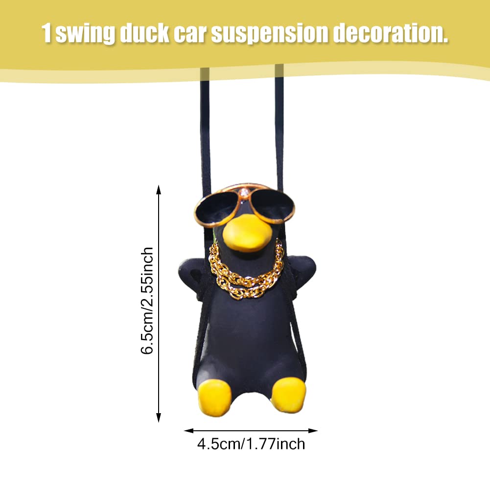 Swinging Sunglasses Duck Car Ornament - Cute Black Duck Pendant For Rear View Mirror Hanging - View #3