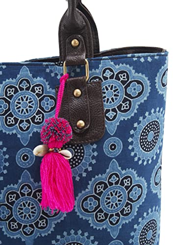 Image of NEPRI Office Pouch Tote Bag | Stylish Set of 2 Tote Bags for Women| Vegan Leather & Handblock Printed Fabric Handbag with Double Handle Shoulder Strap| Daily & Travel Use