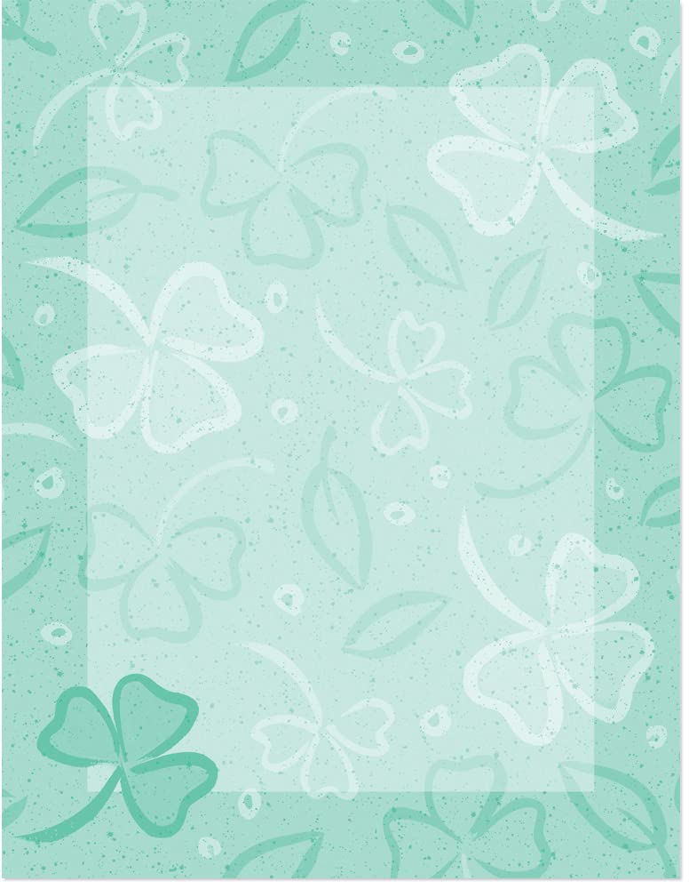 PaperDirect Shamrocks Border Paper, Subtle Green Background with Dark Green Border and Faded Shamrocks Design, 8.5 x 11, Acid-Free, Stationery for