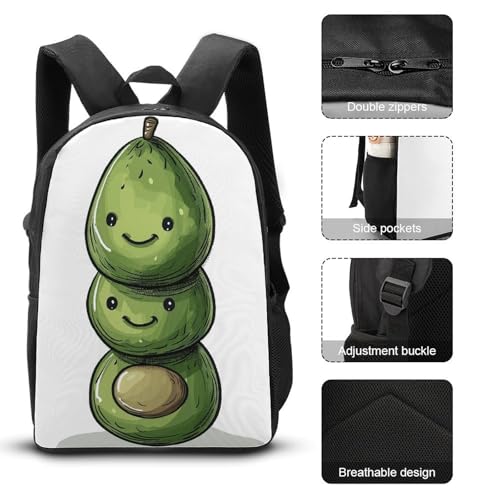 3 Piece Backpack for Women Men Lightweight Causal Daypack Shoulder Bag Set with Insulated Lunch Bag And Pencil Case Organizers Three Green Avocados3