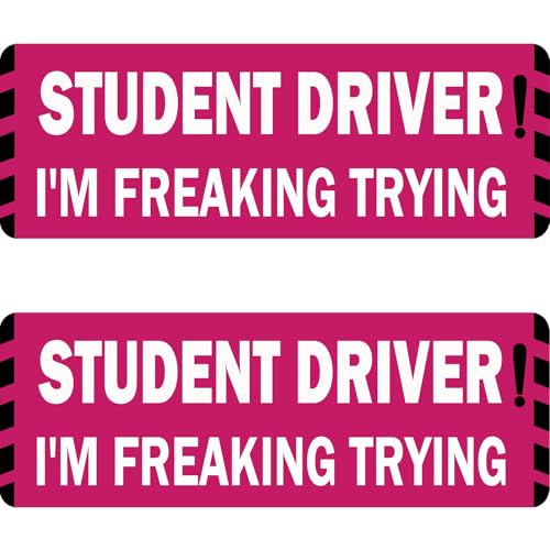 Image of Pink Student Driver Magnet for Car, Cute New Driver Magnetic Vehicle Sign, Reflective Safety Warning Sticker Magnet Sign for Girl, 10 inch x 4 inch (Pink- 2 Pack)