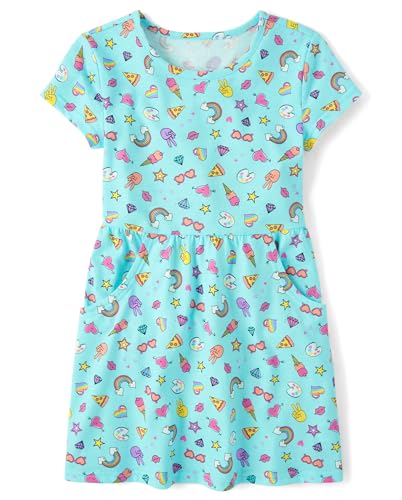 Image of The Children's Place Girls' Plaid Stretch Jacquard Short Sleeve Dress