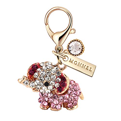 MC139 Crystal Elephant Lobster Clasp Charm Pendant with Pouch Bag (Pink ,1 piece)