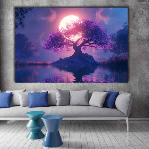 Arbre de la Vie Impression Sur Toile Violette Déco Murale ZAMAEIU