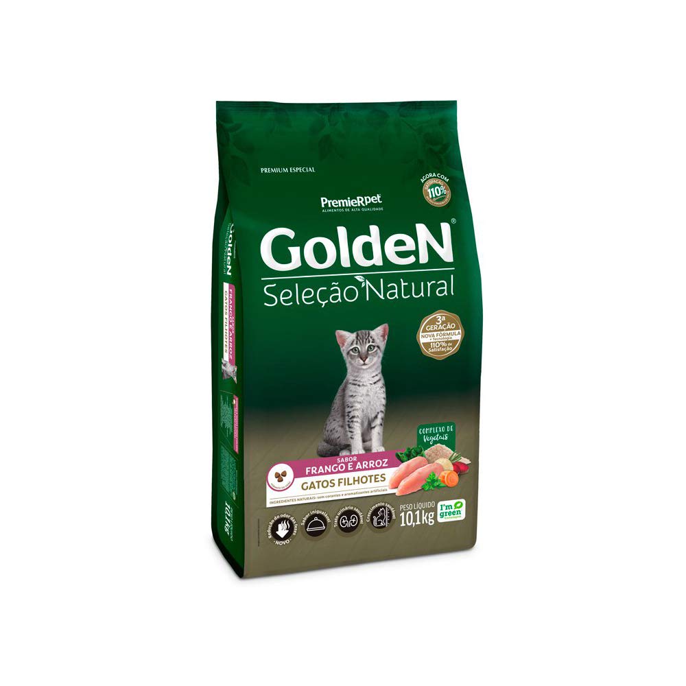 Ração Golden Seleção Natural para Gatos Filhotes Sabor Frango - 10,1kg Premier Pet -